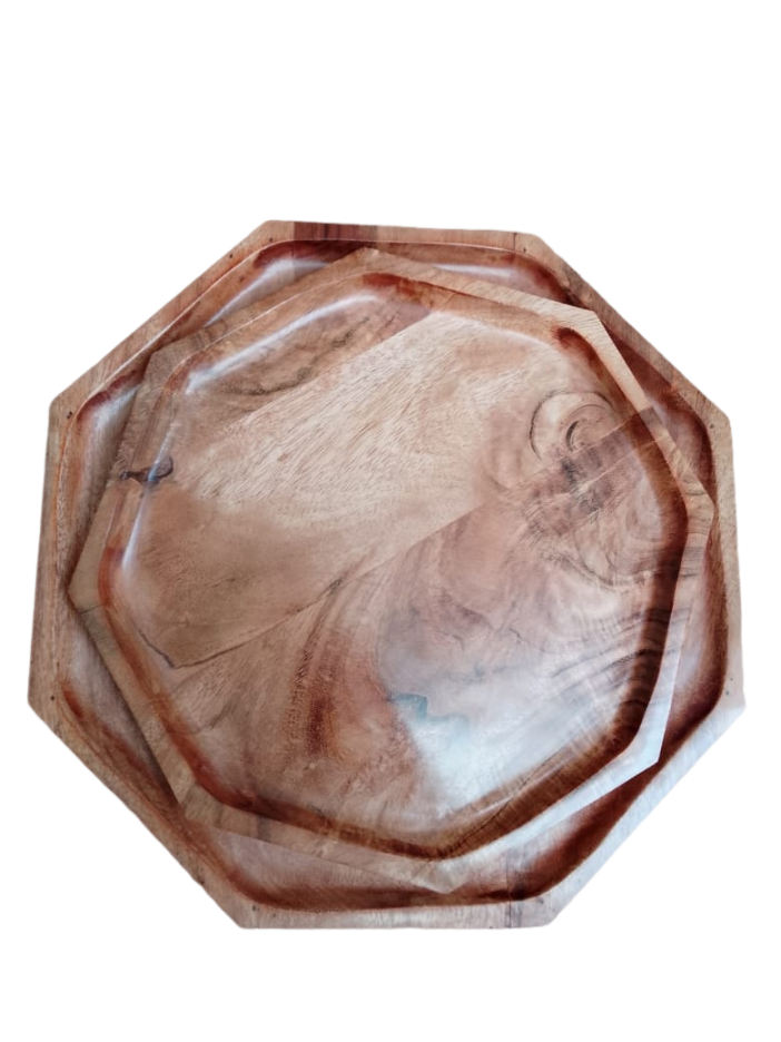 Modern Timber Wooden Octagon Charger Plate - Handcrafted Elegance for Dining Decor - Unique Geometric Design, Perfect for Special Occasions, Weddings, and Everyday Use - Durable, Eco-Friendly Wooden Plate for a Sophisticated Table Setting