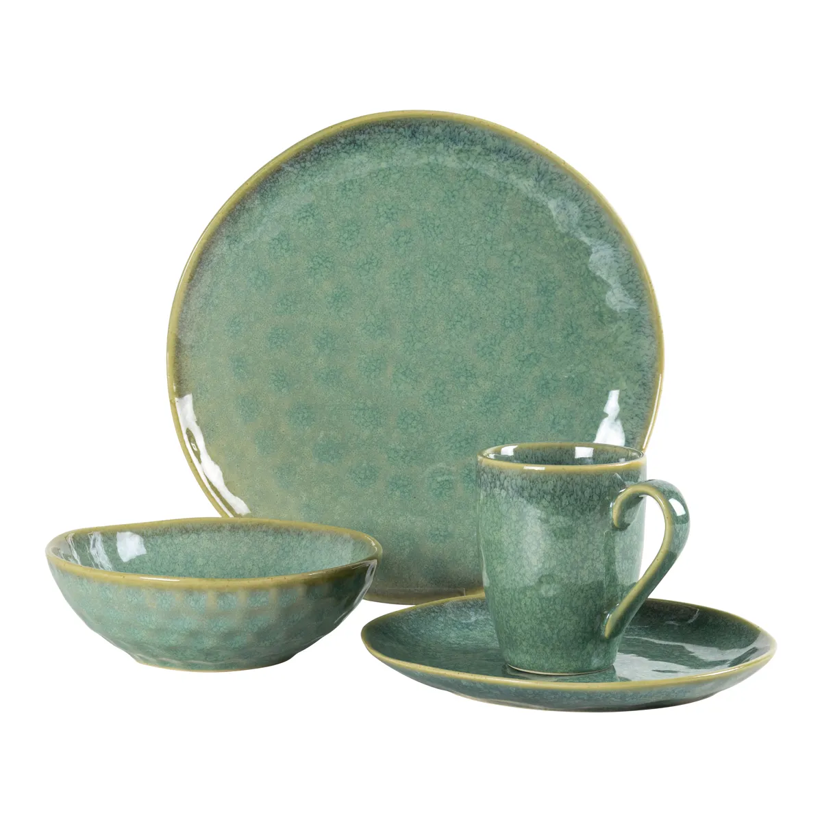 Waterdrop Crystal Green Stoneware Crockery Set - 16-Piece Dinnerware Set - Elegant and Durable for Dining, Serving, and Entertaining with a Refreshing, Modern Look