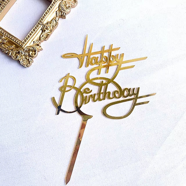 Happy Birthday Cake Decoration - Elegant Gold Topper for Birthday Cakes - Stylish and Reusable Party Decoration - Perfect for Celebrations, Anniversaries, and Special Occasions