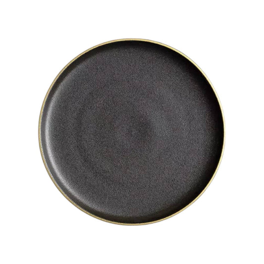 10-Inch Frosted Black Plate with Gold Rim Elegant Ceramic Dinnerware for Home and Restaurant Modern Matte Finish Durable and Scratch-Resistant for Everyday Use and Special Occasions
