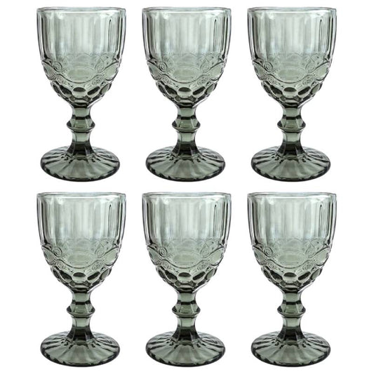 300ml Gray Victorian Vintage Wine Glass Set of 6 - Elegant Glassware for Wine and Drinks