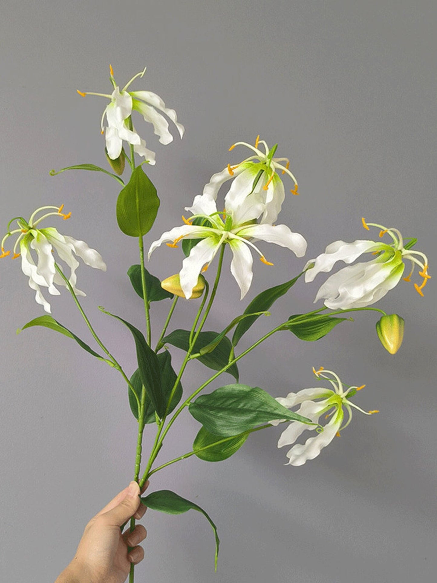 Gloriosa Spray Ivory - Realistic Artificial Gloriosa Stem with Elegant Ivory Blooms - Perfect for Floral Arrangements, Bouquets, Wreaths, and Home Décor - Long-Lasting and Low Maintenance
