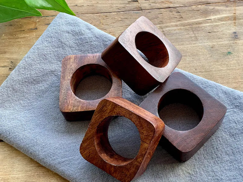 Natural Touch Wooden Napkin Ring Set of 4 - Handcrafted Rustic Table Decor, Perfect for Elegant Dining & Special Occasions, Adds Charm to Any Table Setting with Unique, Eco-Friendly Wooden Design
