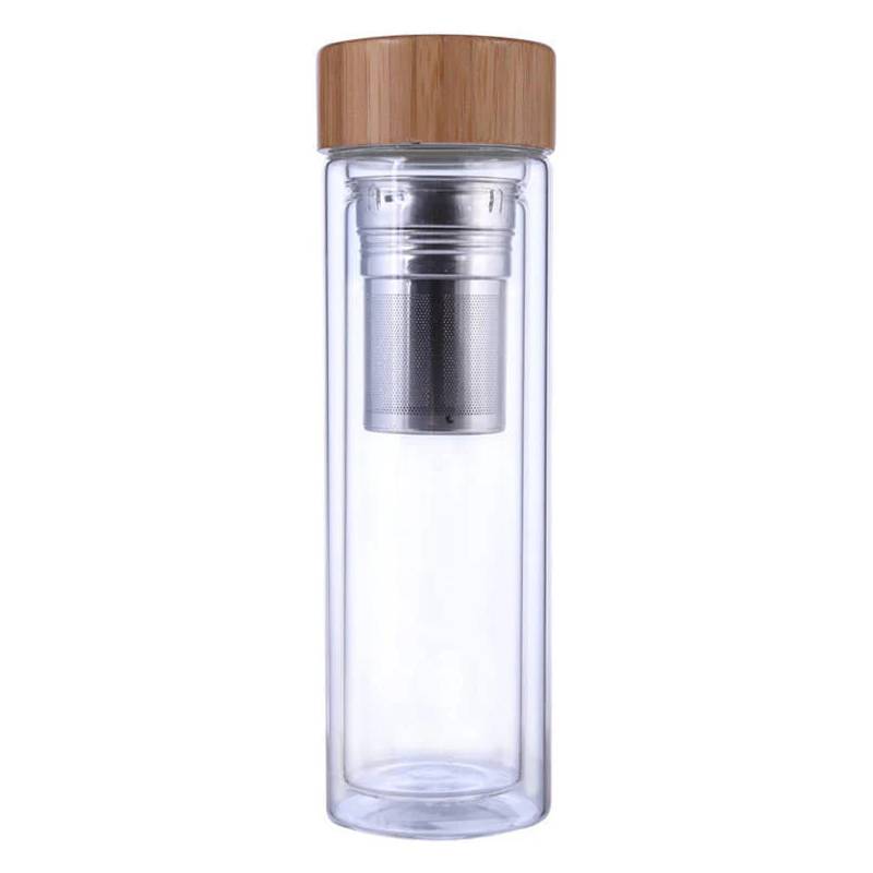 400 ML Glass Bottle with Wooden Cover - Eco-Friendly Clear Water Bottle with Filter - Stylish and Practical for Daily Hydration, Travel, and Eco-Conscious Living