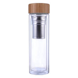 400 ML Glass Bottle with Wooden Cover - Eco-Friendly Clear Water Bottle with Filter - Stylish and Practical for Daily Hydration, Travel, and Eco-Conscious Living