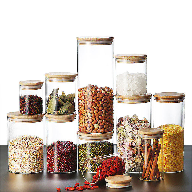 500ml Cylinder storage jar with bamboo lid