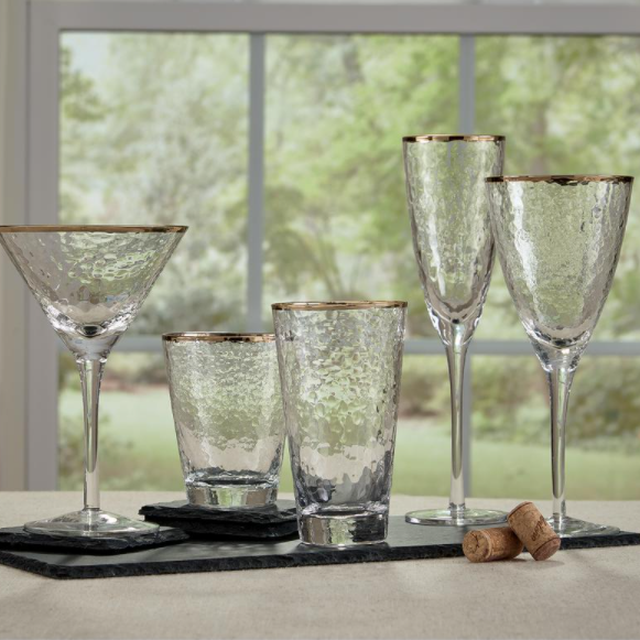 260ml Hammer Champagne Glass Clear with Gold Rim