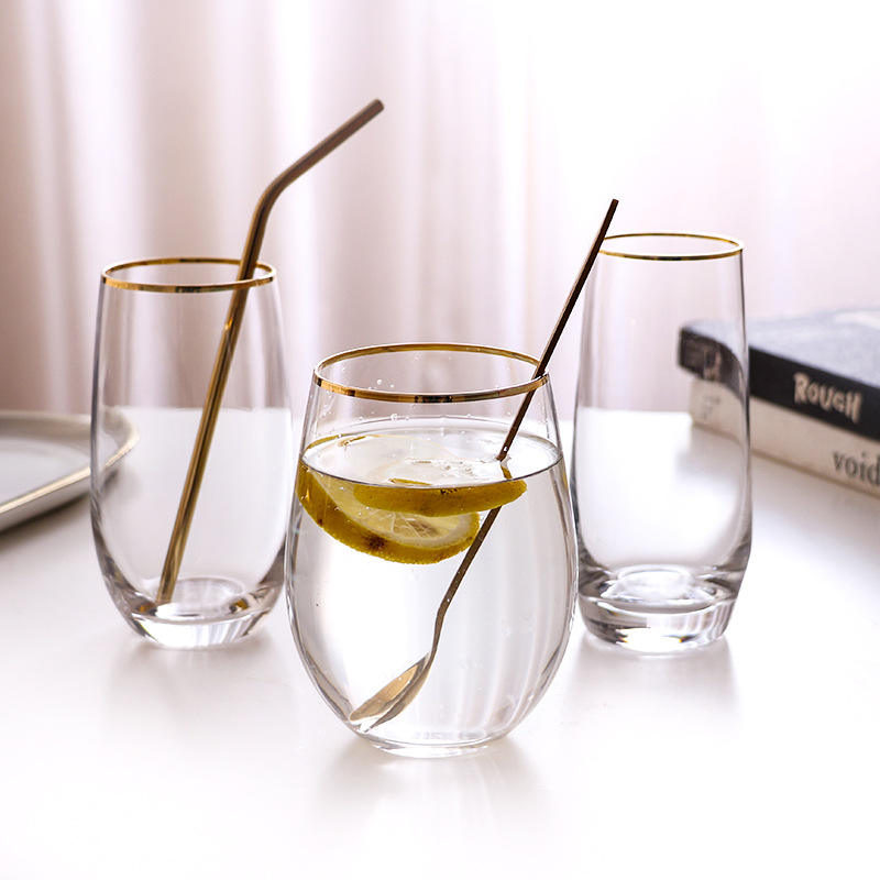 Egg-shaped cup #2 cup with gold rim Sparkling elegance Wholesale crystal stemless water juice glass