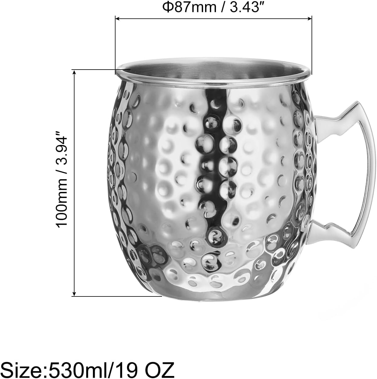 Moscow Mule Barrell Copper Plated Cups Silver Hammered 500ml