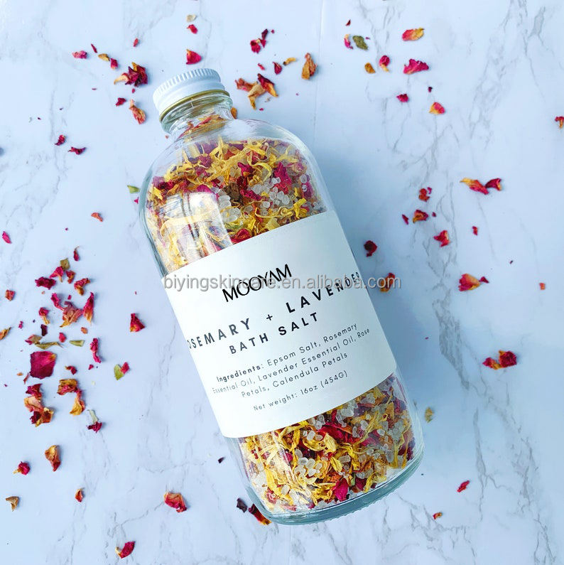 Large Bath Salts Himalayan Salt Lavender Jasmine Rose Bath Soak Bath Salts with Flowers