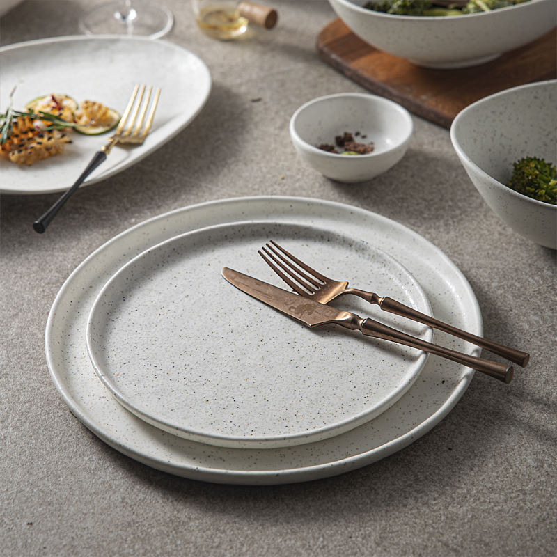 White Speckeld Japanese dinner dishes with spots for restaurant ceramics white 10" plate