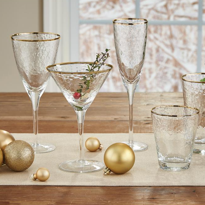 260ml Hammer Champagne Glass Clear with Gold Rim