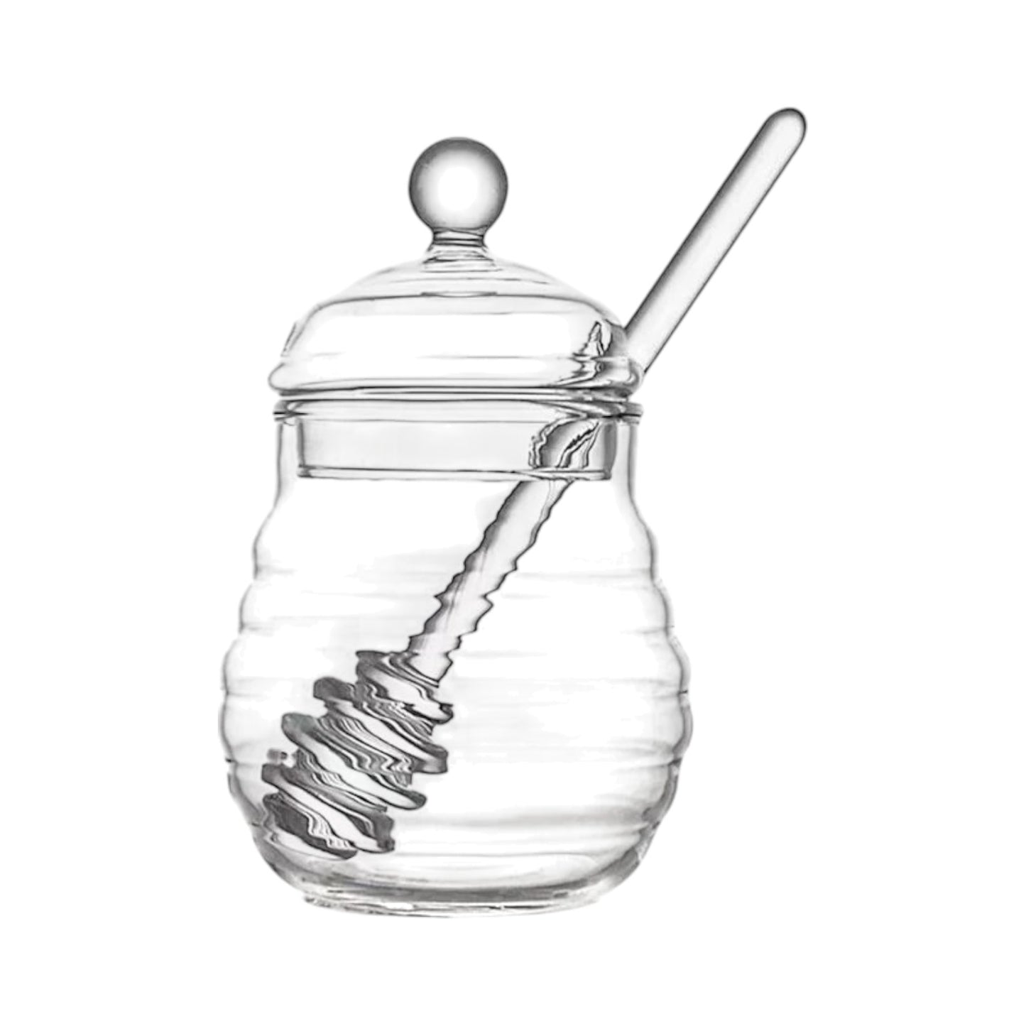 Glass Honey Jar with Dipper - Elegant and Practical Honey Storage - Made of Clear Glass for Easy Viewing - Includes a Wooden Dipper for Convenient and Mess-Free Serving - Ideal for Kitchen or Dining Table Use