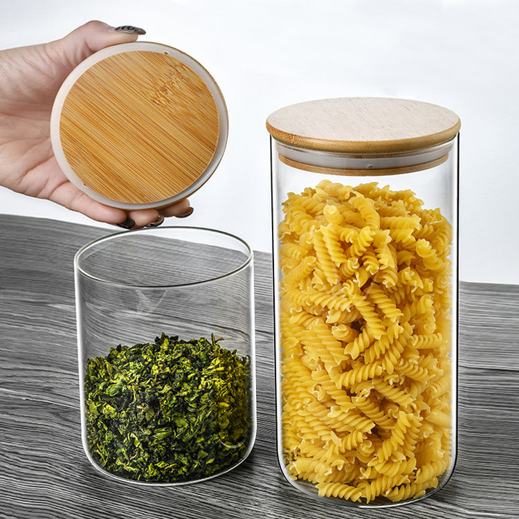 500ml Cylinder storage jar with bamboo lid