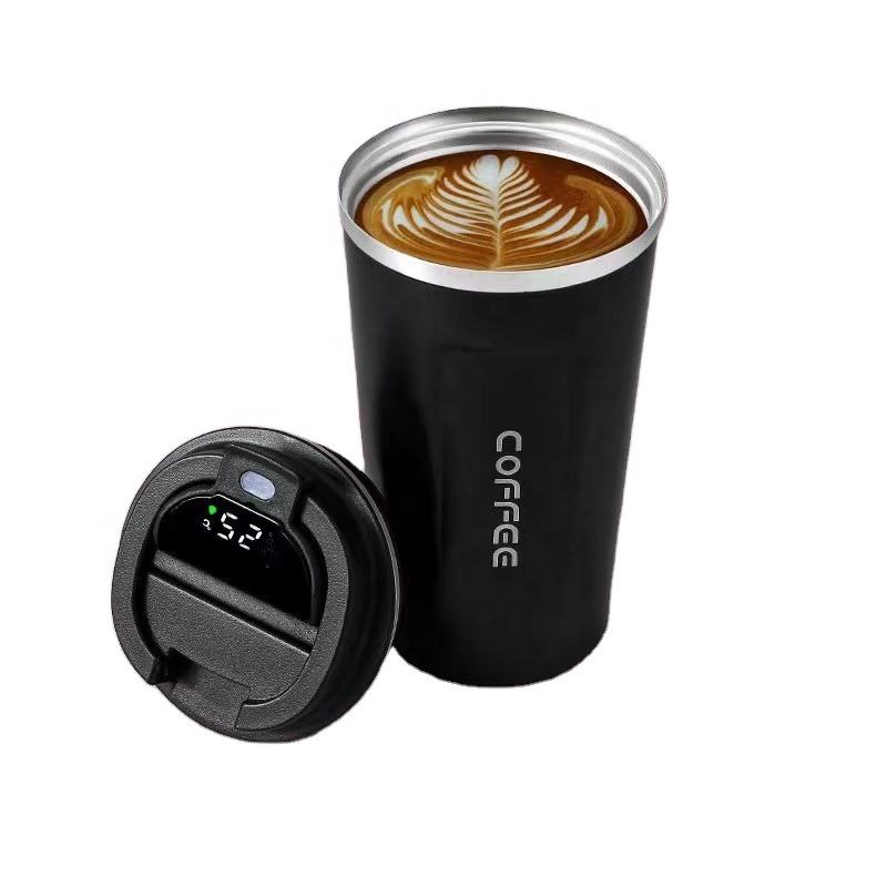 White Intelligent temperature display coffee cup 510Ml stainless steel double wall travel office coffee vacuum cup with cover