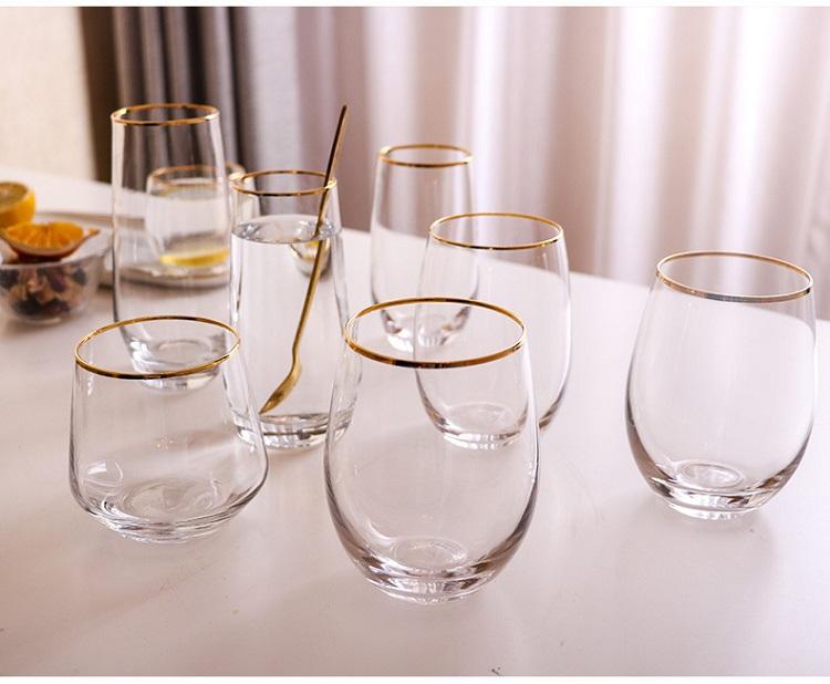 Egg-shaped cup #2 cup with gold rim Sparkling elegance Wholesale crystal stemless water juice glass