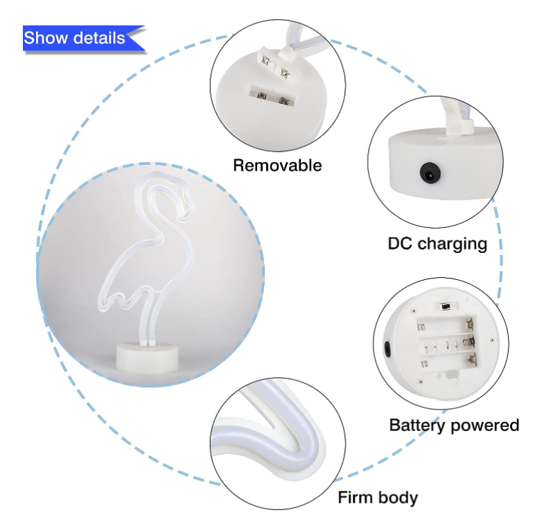 Flamingo Neon Sign LED Decoration Battery USB, Green Light, 33cm Height, Tropical Theme Night Light