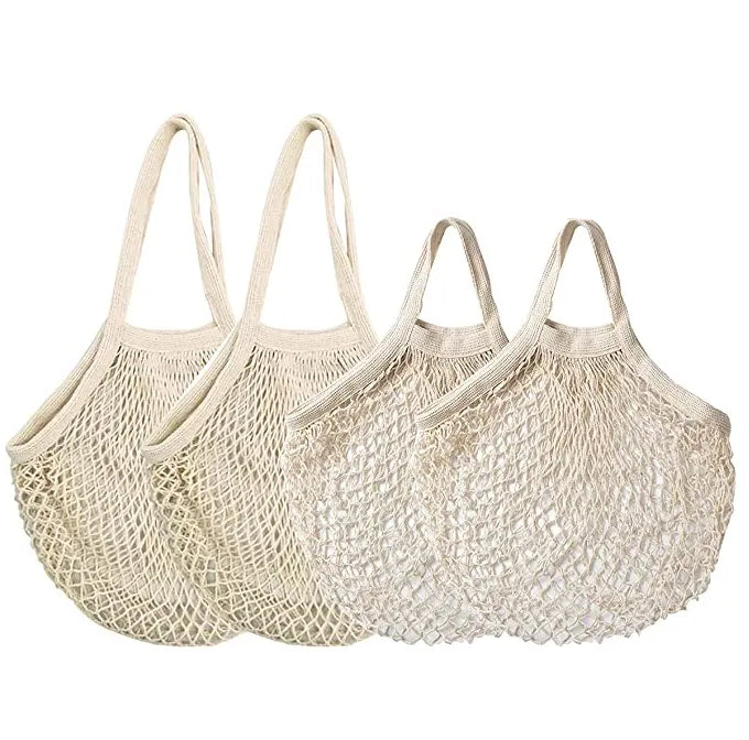 Natural Color 35X36CM Long Handle Eco Friendly Mesh Shopping Bag For Supermarket and Grocery Use