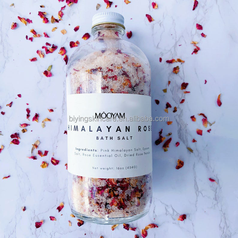 Large Bath Salts Himalayan Salt Lavender Jasmine Rose Bath Soak Bath Salts with Flowers