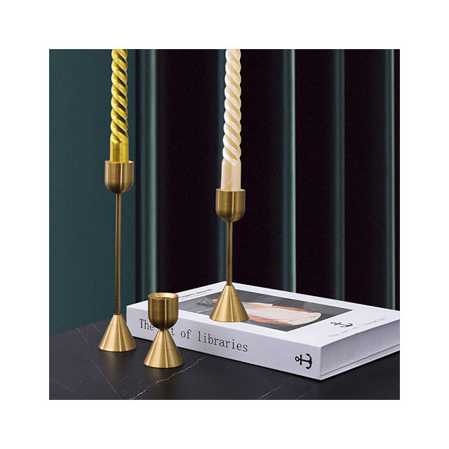 Minimalist Brass Candle Holder Set - Trio for Table Centerpiece Decor