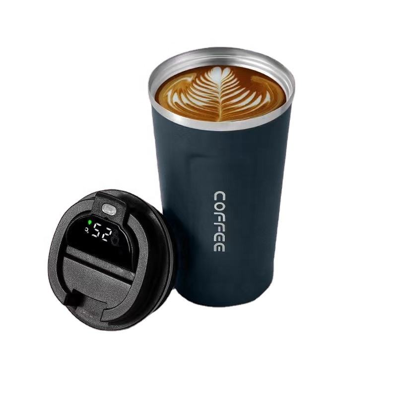 White Intelligent temperature display coffee cup 510Ml stainless steel double wall travel office coffee vacuum cup with cover