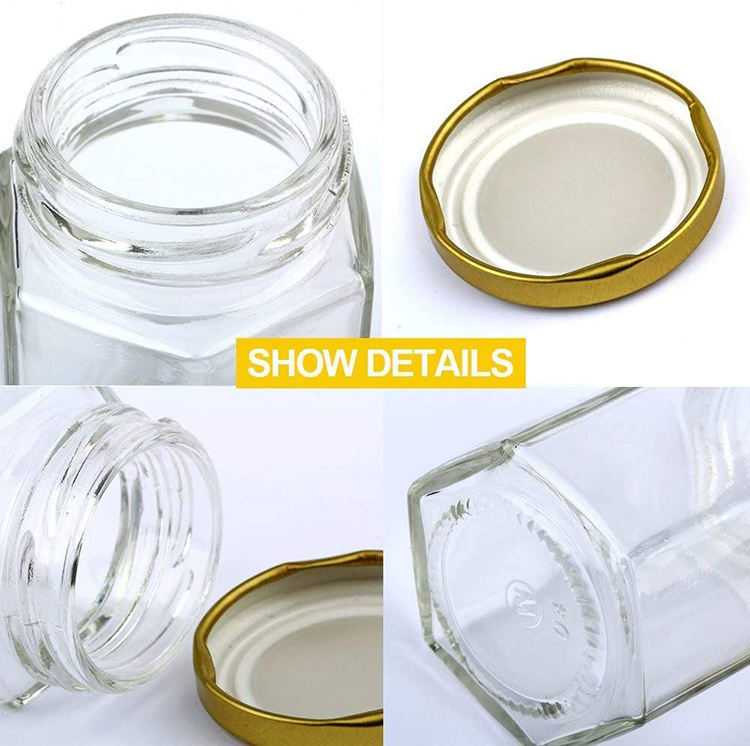 85ml Hexagonal Empty Clear Glass Canning Jar Storage Pickle Jam Jelly Container Honey Bottle