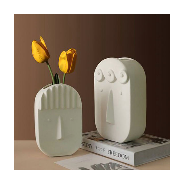 Matte Minimalist Face Vase Ceramic Vintage Flower Vase For Home Decor white ceramic face vase crafts