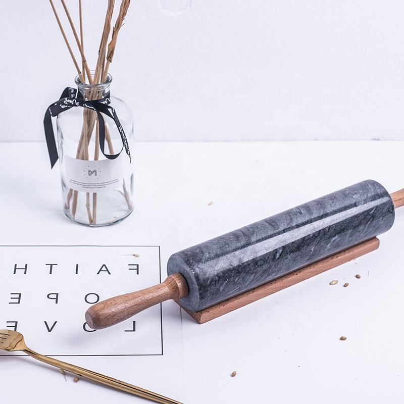 Marble rolling pin with wooden base;
Diameter: 5cm;
Size:24.5cm; wood:10cm*2;