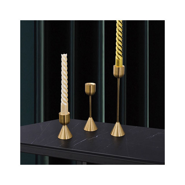 Minimalist Brass Candle Holder Set - Trio for Table Centerpiece Decor