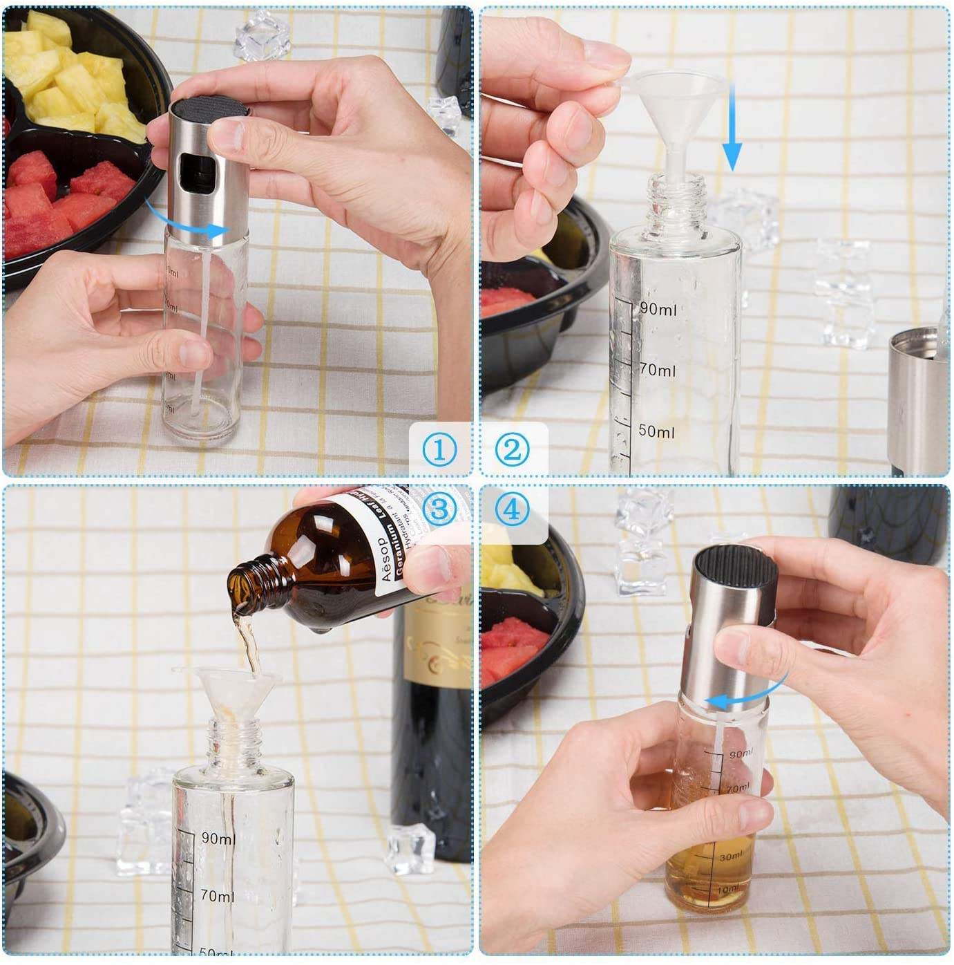 QZQ Manufacturer Baking Cooking BBQ Stainless Steel Food Glass Bottle Brush Funnel Silicone Sweep Kitchen Tool Set Oil SprayerPopular