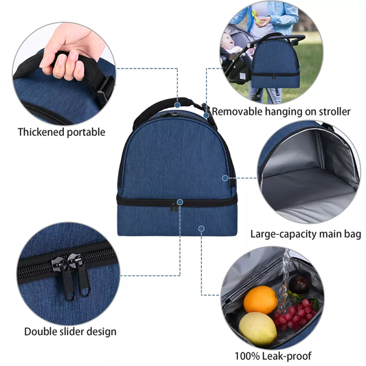 Bento bag large thickened student lunch bag Oxford cloth one shoulder outdoor picnic thermal insulation bag Blue