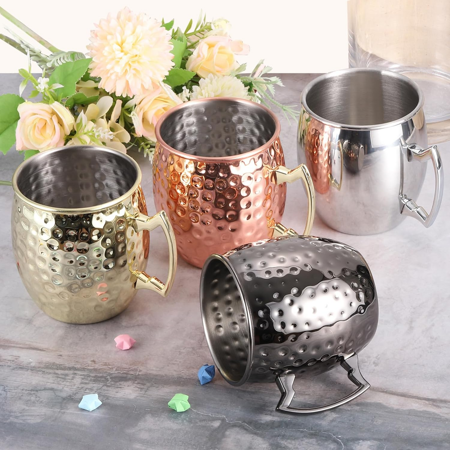 Moscow Mule Barrell Copper Plated Cups Silver Hammered 500ml