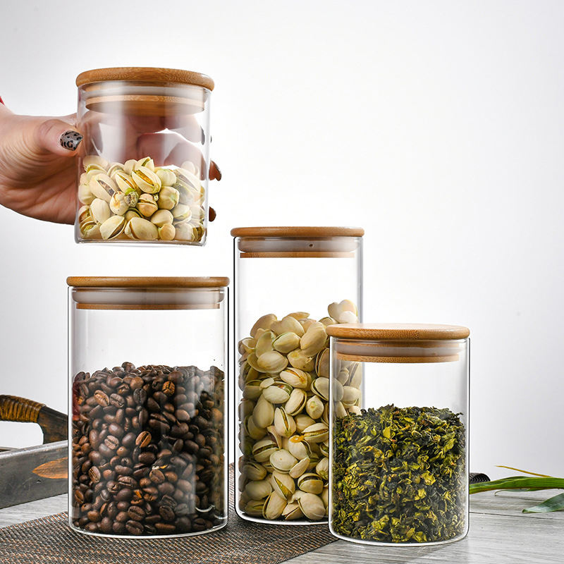 500ml Cylinder storage jar with bamboo lid
