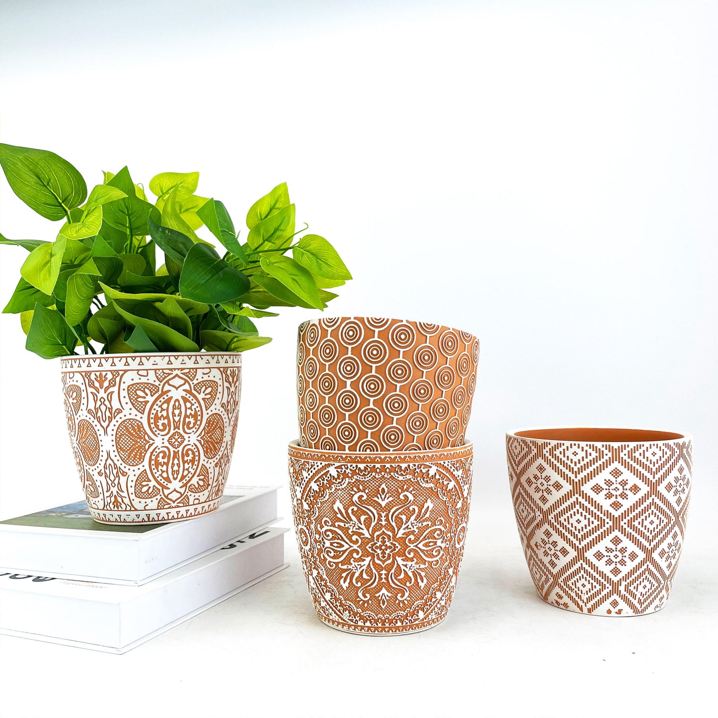 Orange Vine Ceramic Flowerpot - Modern Design Style, Tabletop Vase, Eco-Friendly, 13.5x13.5x12.5cm