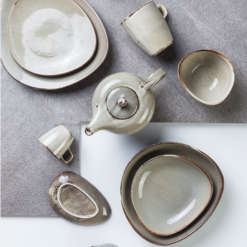 Japandi grey china Eco friendly dinnerware ceramic porcelain 8.5 Inch dining plate