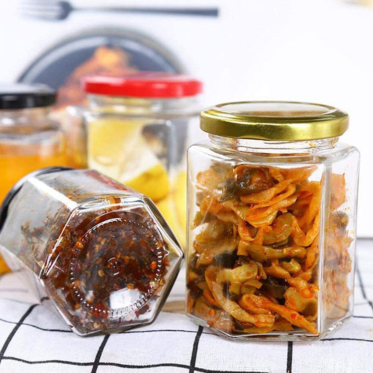 85ml Hexagonal Empty Clear Glass Canning Jar Storage Pickle Jam Jelly Container Honey Bottle
