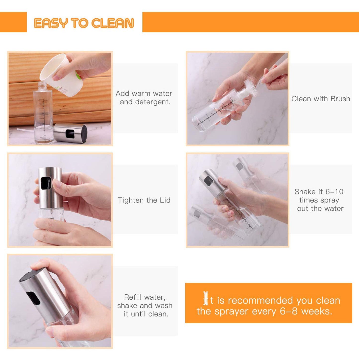 QZQ Manufacturer Baking Cooking BBQ Stainless Steel Food Glass Bottle Brush Funnel Silicone Sweep Kitchen Tool Set Oil SprayerPopular