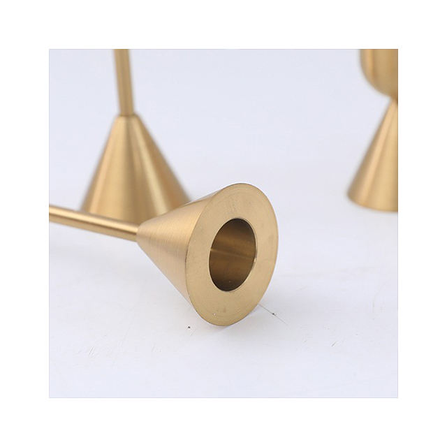 Minimalist Brass Candle Holder Set - Trio for Table Centerpiece Decor
