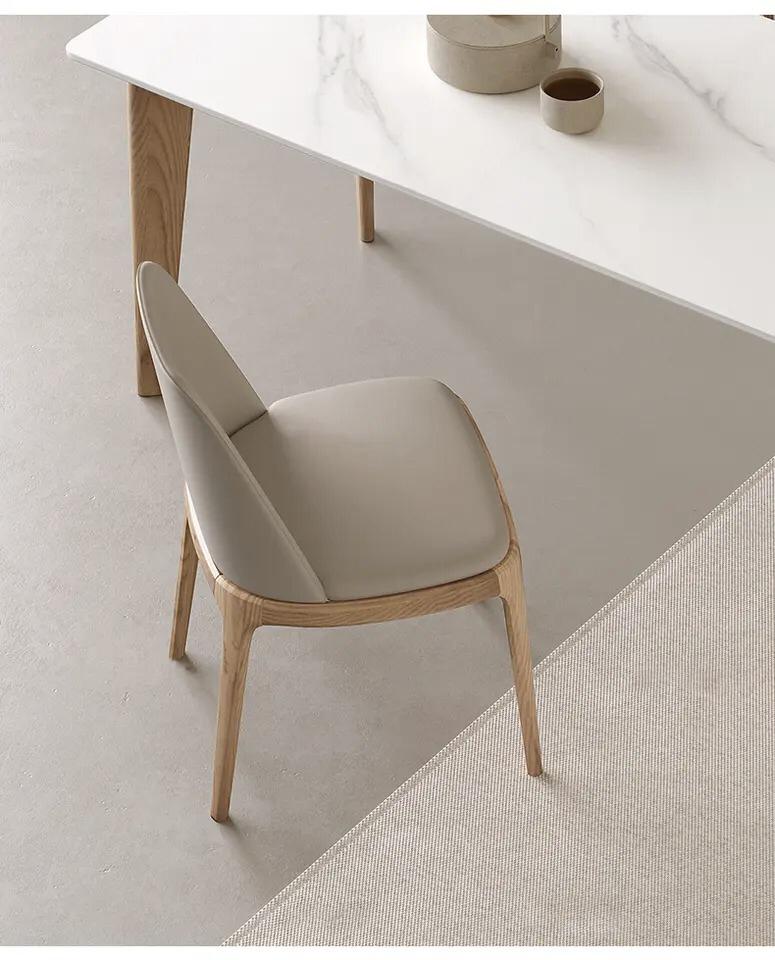 Modern Luxury Solid Wood Dining Table - Rectangular Mid-Century Design with Cream White Slate Top - Minimalist Banquet, Tea, or Center Table for Elegant Dining Rooms