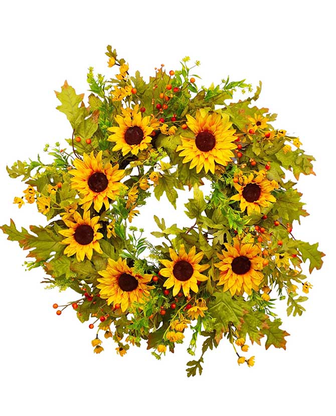 Sunflower Fields XL Wreath 65 cm - Lush Artificial Wreath with Vibrant Sunflowers and Foliage - Perfect for Front Doors, Walls, and Seasonal Home Décor