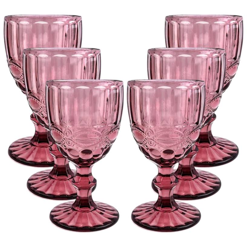 300ml Pink Victorian Vintage Wine Glass Set of 6 - Sustainable Glass, Elegant Design for Wine Enthusiasts