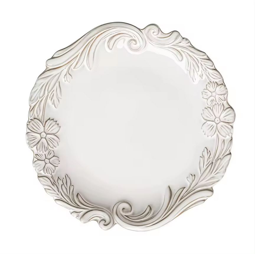 Floral Ceramic Plate, 21.5 cm, Elegant Vintage-Inspired Dinnerware, Durable and Heat-Resistant, Ideal for Serving Salads, Appetizers, and Desserts, Perfect for Home, Restaurants, and Special Occasions