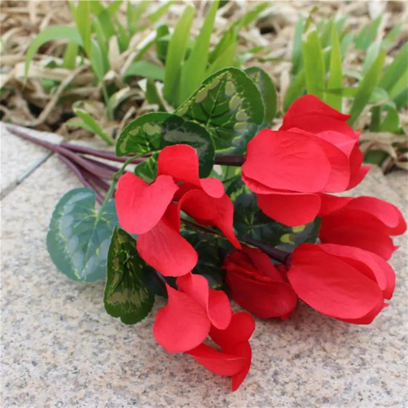 Red Cyclamen Pick - Realistic Artificial Cyclamen Flower Stem with Vibrant Red Blooms - Perfect for Floral Arrangements, Bouquets, and Home Décor