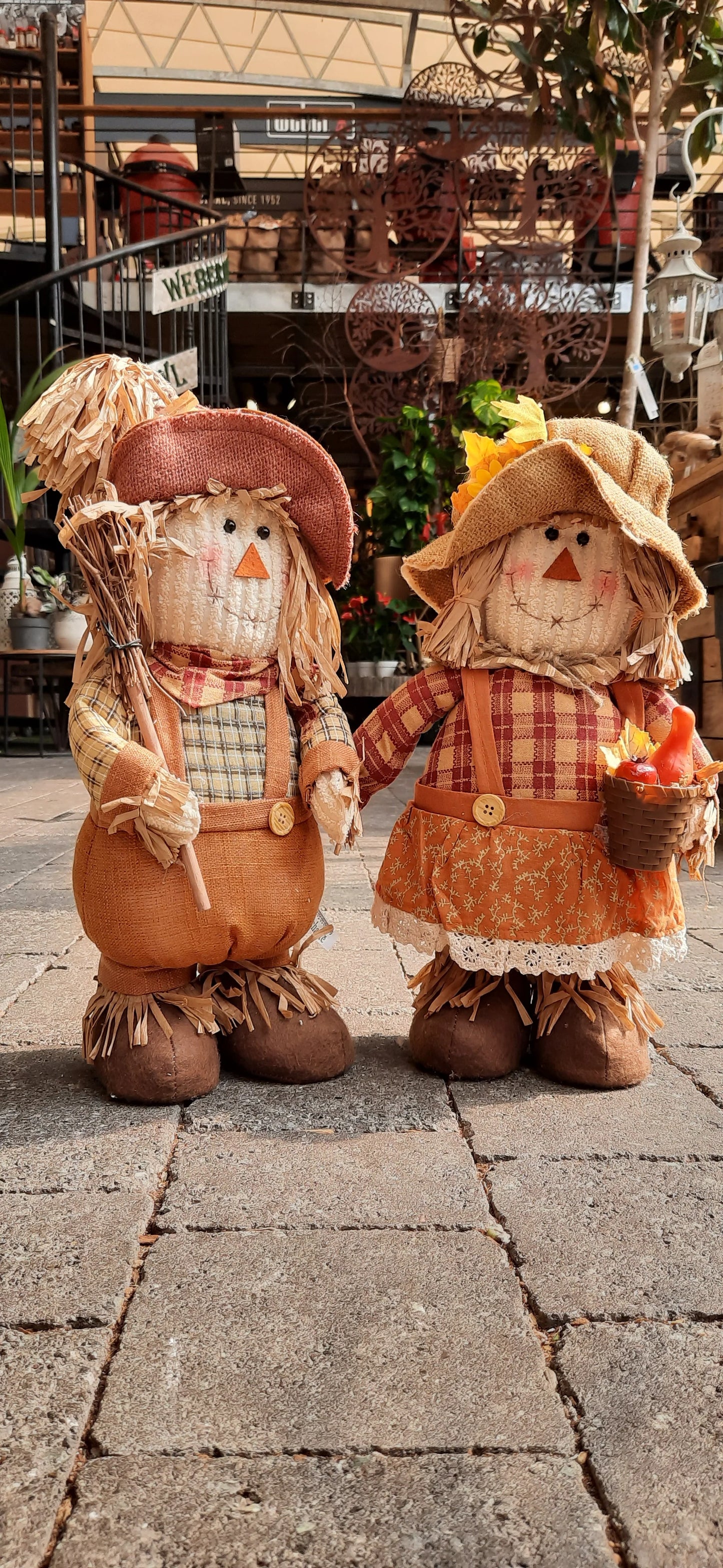 Scarecrow Medium Standing Figure (Set of 2) - Festive Autumn Décor with Rustic Detailing - Perfect for Fall, Thanksgiving, and Seasonal Displays