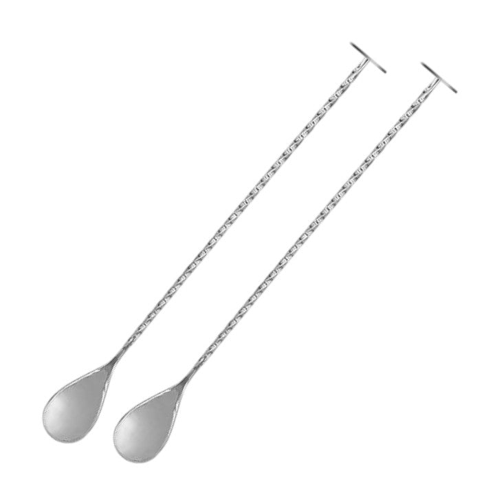 Stylish Silver Cocktail Mixing Spoon Set of 2 - Reusable Stainless Steel, Ideal for Mixing Drinks, Available in Gold, Silver, Rose Gold, and Black