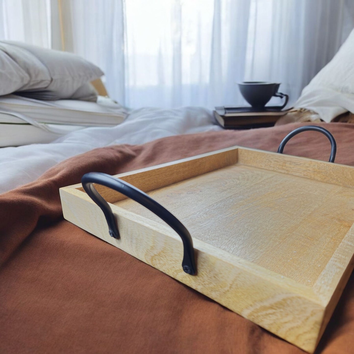 Natural Elegance Wooden Rectangular Tray - Handcrafted Charm for Stylish Serving and Home Decor - Perfect for Breakfast in Bed or Entertaining - Durable, Eco-Friendly Design for a Rustic Touch
