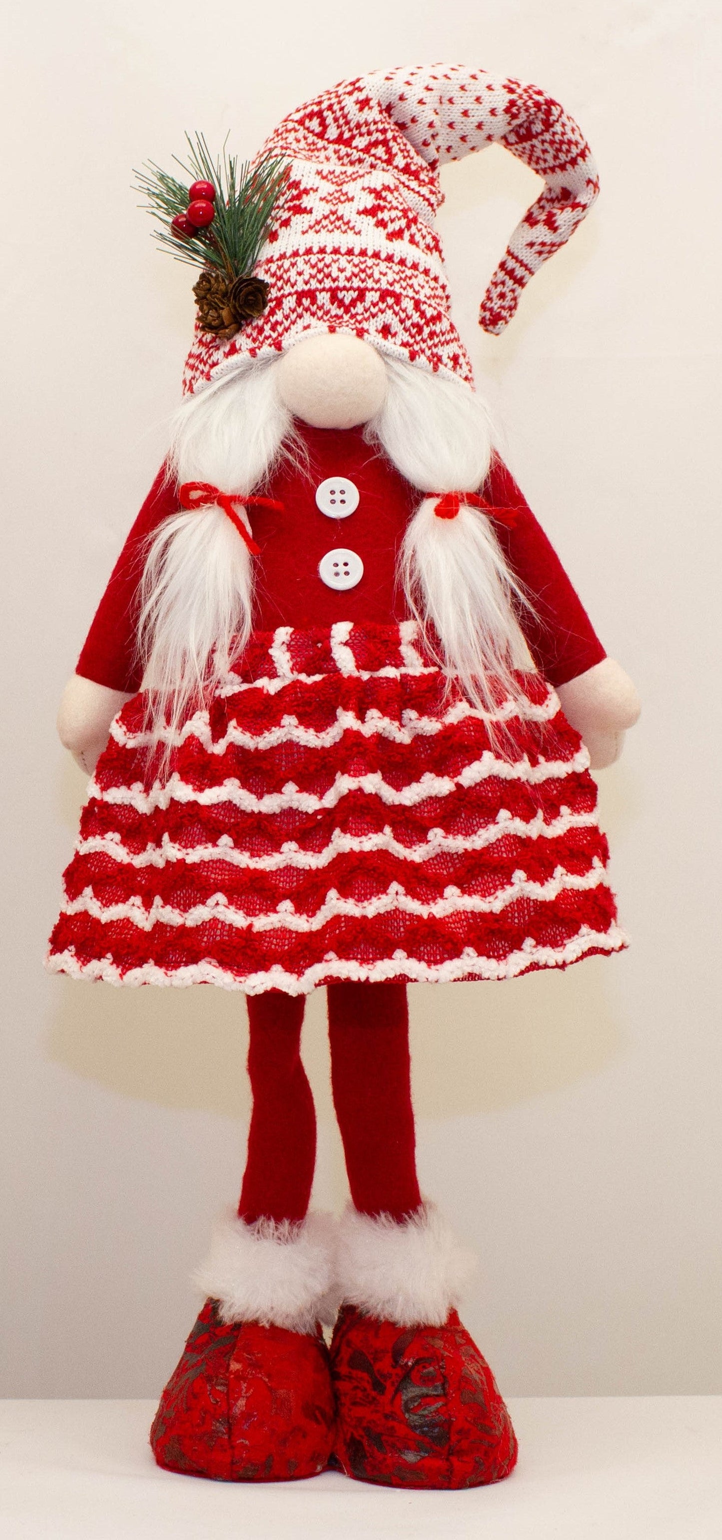 Skandie Standing Gnome Festive Scandinavian Christmas Decoration with Tall Hat and Cozy Textured Outfit, Holiday Accent for Mantels, Shelves, and Seasonal Displays