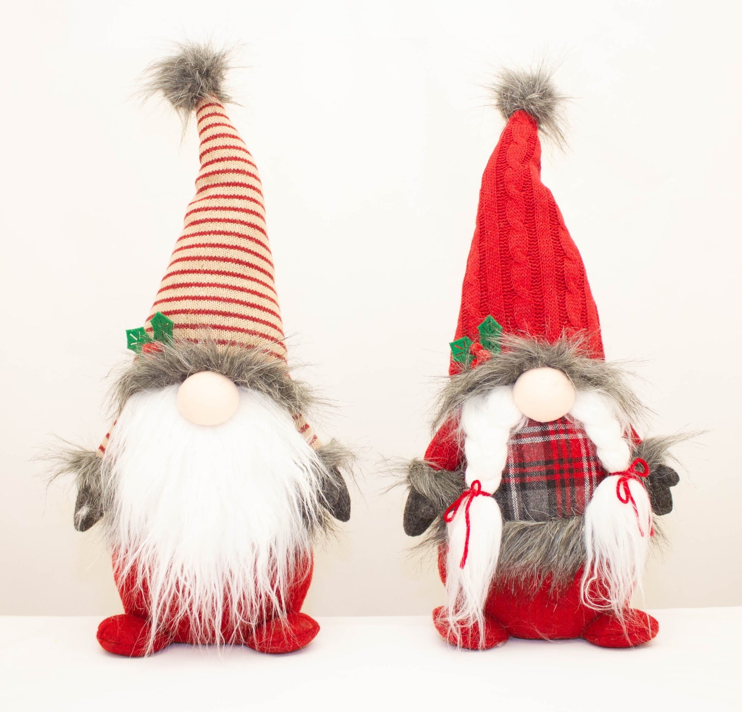 Mountain Dumpy Santa Figurines Set of 2 Rustic Christmas Decorations with Cozy Winter Outfits, Festive Holiday Accents for Mantels, Shelves, and Seasonal Displays