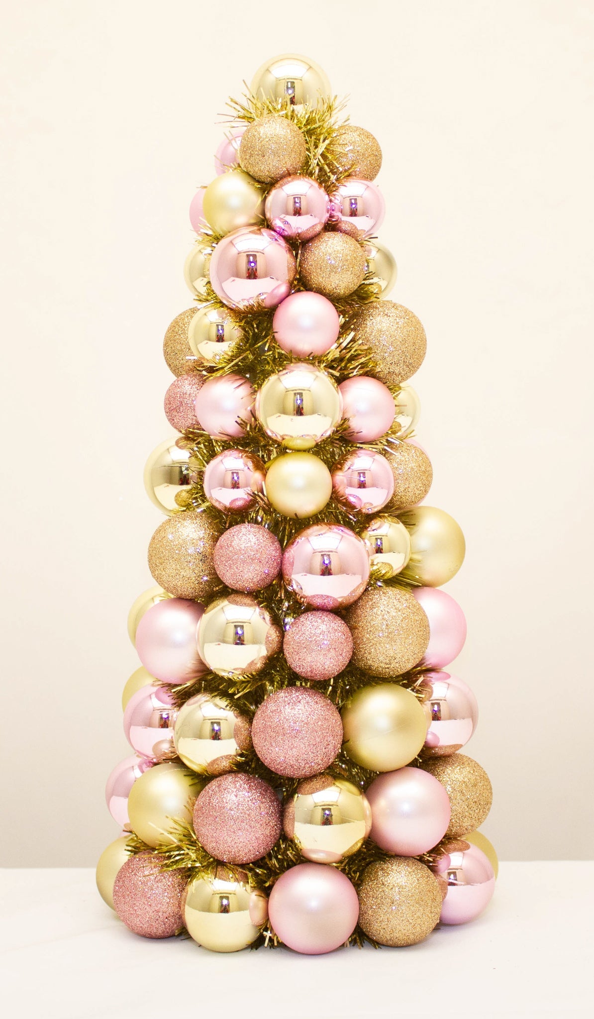Pink Champagne Bauble Cone 40 cm Elegant Christmas Tabletop Decoration, Festive Ornament Tree with Shatterproof Baubles, Holiday Centerpiece for Mantels, Shelves, and Seasonal Displays