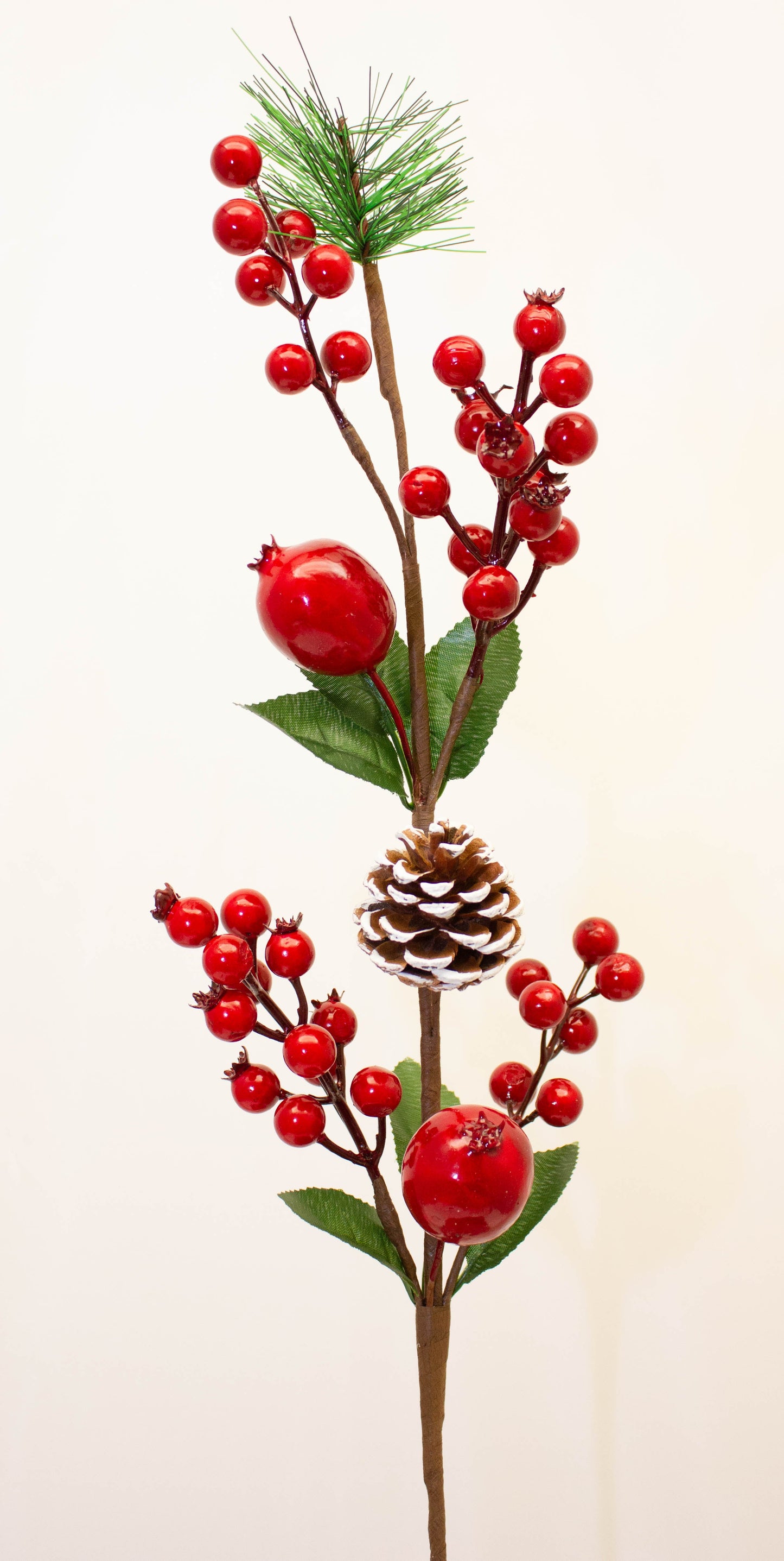 Red Berry & Pomegranate Stem 26 cm – Festive Artificial Stem with Vibrant Red Berries and Lifelike Pomegranates – Perfect for Holiday Wreaths, Garlands, Floral Arrangements, and Seasonal Décor